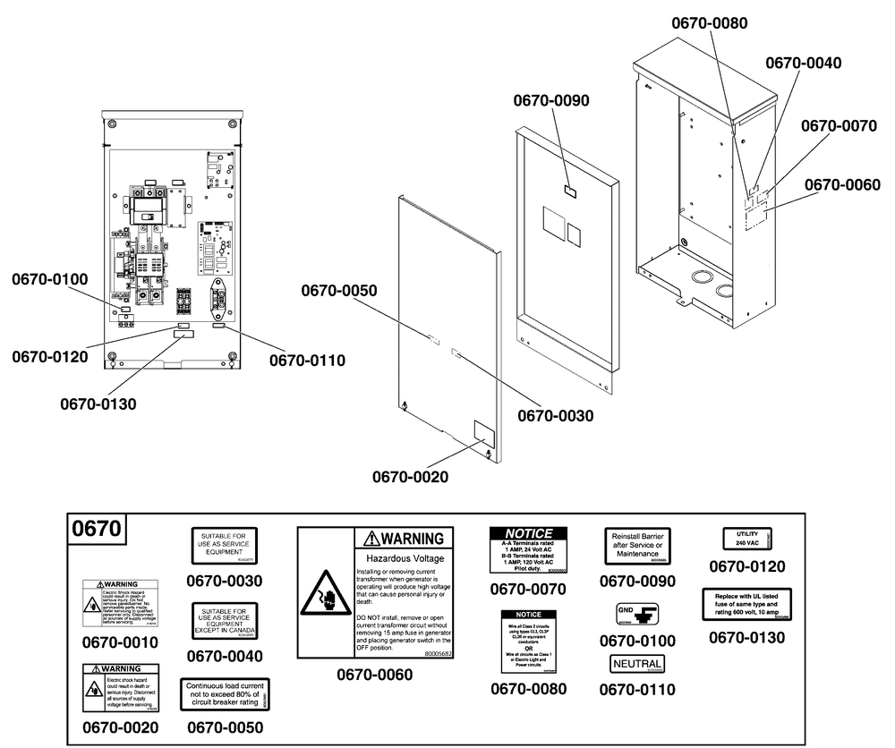 Decals Group - Ats Warning (Used After Serial No. 1022510632 And Before Serial No. 1023533175) Diagram and Parts List for 071070-02  Briggs and Stratton Generator